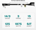 FIRMERST 1875W 15 Feet Extension Cord 14 AWG 15A Flat Plug Black - Image 8