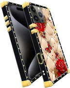 Compatible with iPhone 16 Pro Case, Shining Red Rose Butterfly Leather - Image 3
