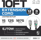Iron Forge Cable 2 Pack 12 Gauge Outdoor Extension Cord 10 Ft, SJTOW 12/3 Heavy - Image 2