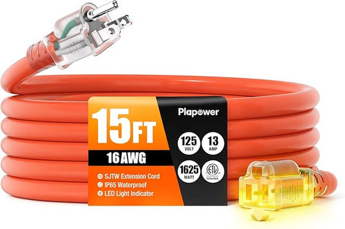 15 FT Outdoor Extension Cord Waterproof, 16/3 Gauge Heavy Duty 3 Prong Power by Unknown