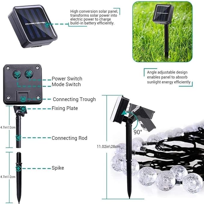 Toodour Solar String Lights Outdoor Waterproof, 56ft 100 LED Globe String Light - Image 6