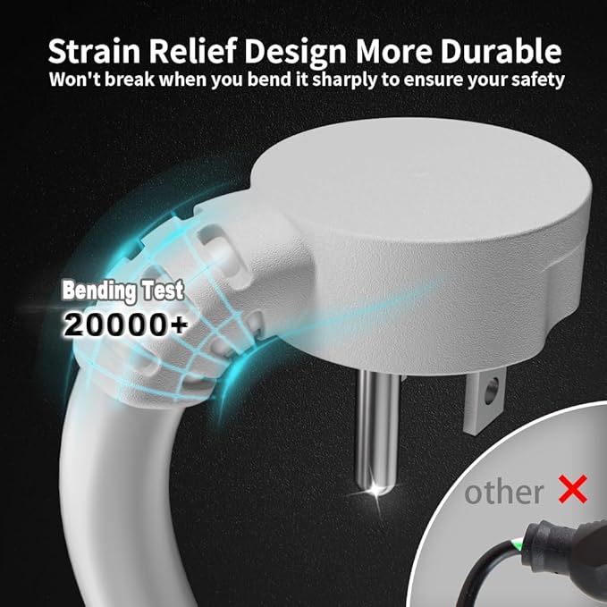 HUANCHAIN 14 Gauge 3 Feet Flat Plug Extension Cord White Indoor Outdoor - Image 3