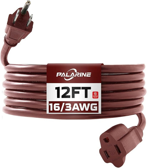 12ft Brown Outdoor Extension Cord Waterproof, UL Listed, 16/3 SJTW Heavy Duty 3 by PALARINE