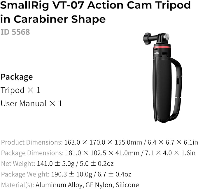 SMALLRIG Portable Action Camera Tripod in Carabiner Shape, 6.5-13.6in - Image 8