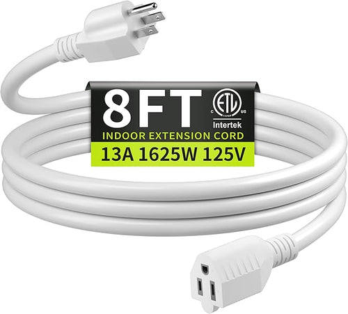 16/3 White Extension Cord 8 FT, Indoor Extension Cord by Seeklyze