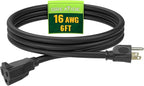 Extension Cord 6 FT, Outdoor 16/3 SJTW Weatherproof Black Electrical Cords by GREATIDE