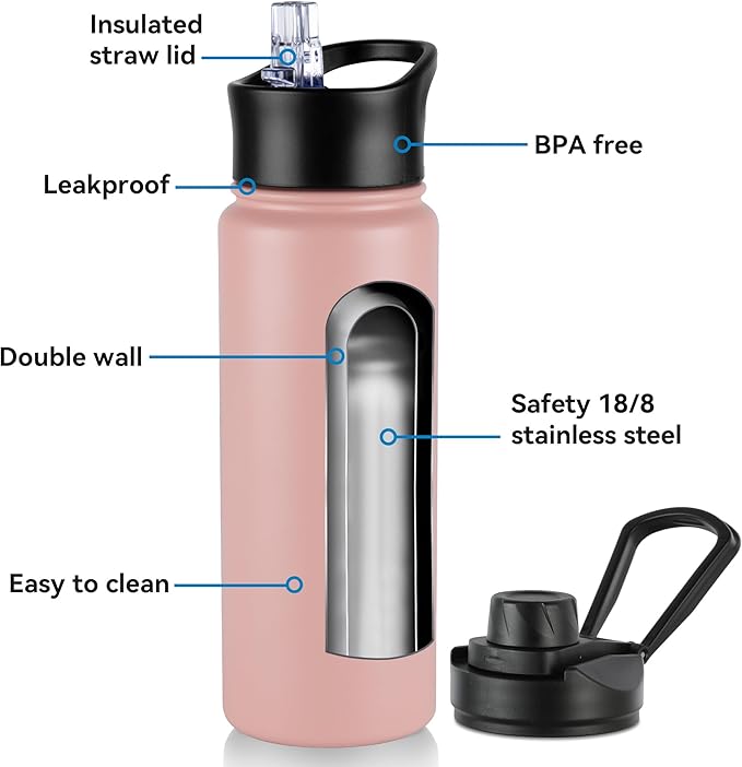 VEGOND 32 oz Insulated Water Bottle Stainless Steel Metal Water Bottles - Image 3