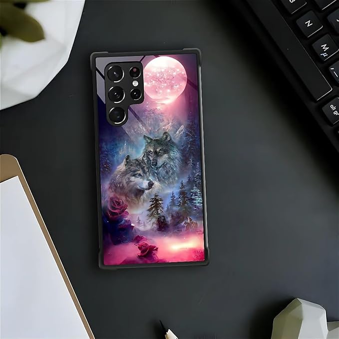 for Samsung Galaxy S23 Ultra Case, Star Two Wolfs Howling Pattern Graphic - Image 3