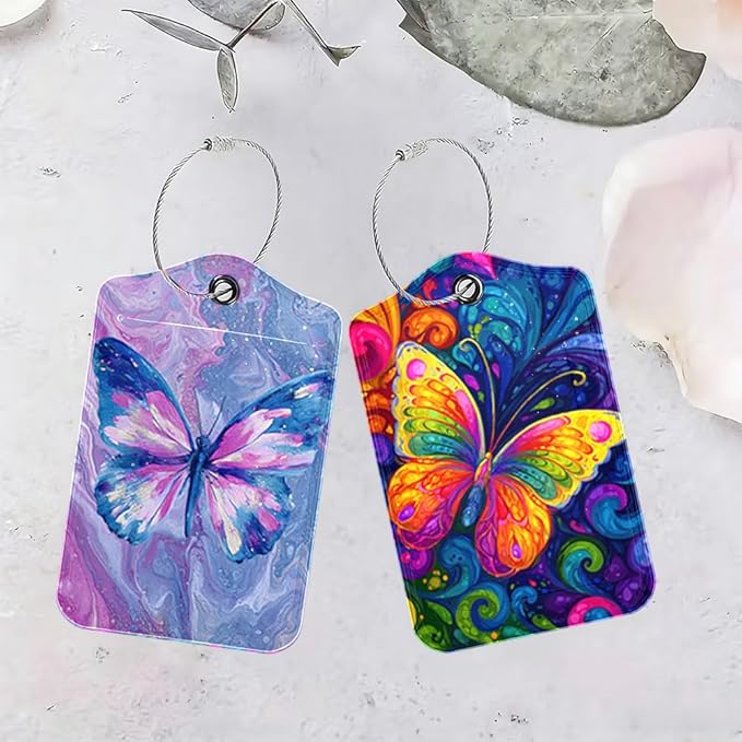 2 Pack Butterfly Luggage Tags for Suitcases, Colorful Artistic Travel ID Tags - Image 4