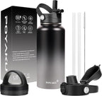 Water Bottle Insulated 32oz 40oz 64oz 128oz Straw Lid Spout Lid & 3 Lids by POYAKU
