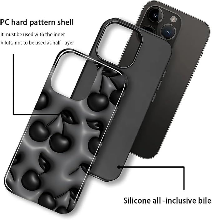 for iPhone 12 Pro Max Case, HL2 Cute Cool Cherry Black Hybrid 2 Layer Hard - Image 3