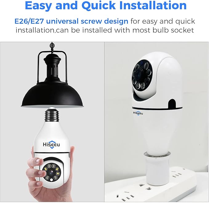 Hiseeu Light Bulb Security Camera, 2.4GHz 5GHz WiFi Light Bulb Camera, - Image 2