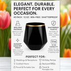 Oojami 40 Pack Diamond-Shaped Disposable Plastic Wine Glasses, 12 oz Stemless - Image 3