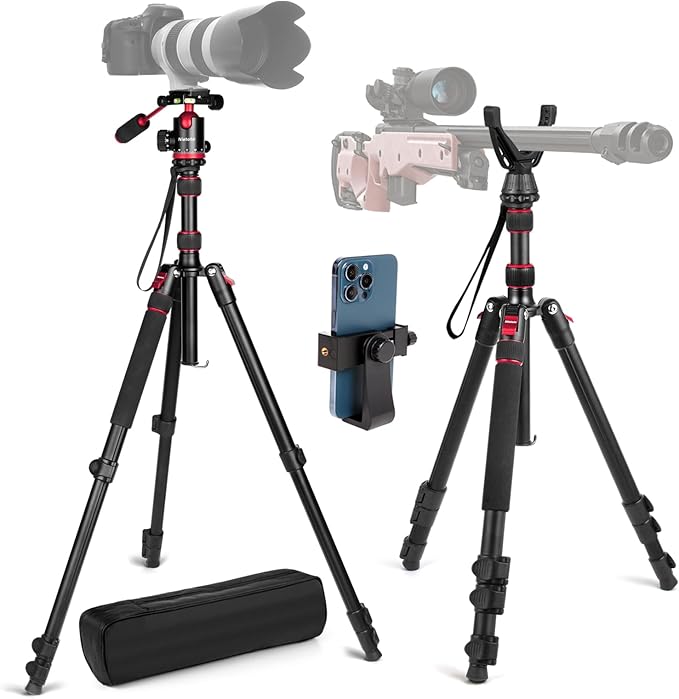 68" Ball Head Camera Tripod & Monopods, 360° Smooth Rotation V-Yoke Rifle - Image 9