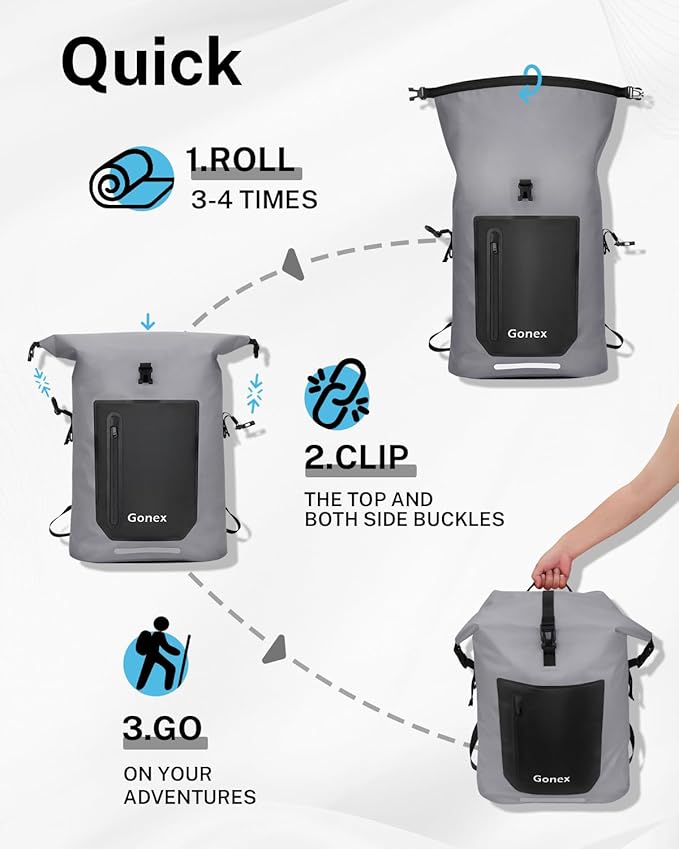 Gonex Ultralight Waterproof TPU Backpack, 55L Roll Top Dry Bag - Image 7