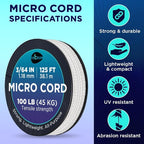 TECEUM Micro Paracord – 1.18 mm X 125 ft – Micro Utility Cord – Thin Braided - Image 4