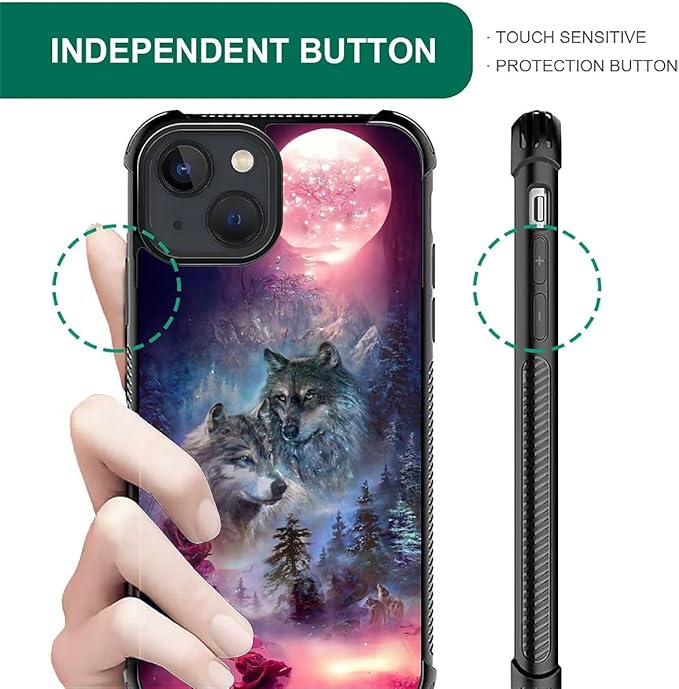 for iPhone 15 Plus Case, Star Two Wolfs Howling Pattern Graphic Design Girl Boy - Image 6