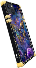 Compatible with iPhone 13 Case, Glistening Golden Butterfly Vibrant Purple Blue - Image 4
