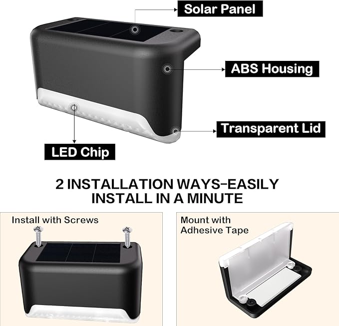 BKBB PPBB Solar Deck Lights Outdoor, Waterproof LED Solar Lights - Image 7