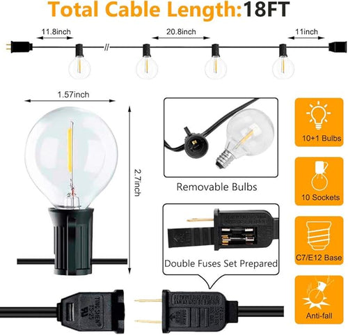 18Ft Outdoor Patio String Lights, UL Listed Commercial Light String - Image 2