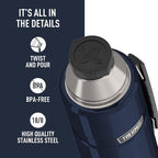 THERMOS Stainless King Vacuum-Insulated Beverage Bottle, 40 Ounce, Midnight Blue - Image 4