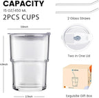 2PCS Glass Cups With Lids And Straws, Iced Coffee Cup, 15Oz/450ml Iced Coffee - Image 2