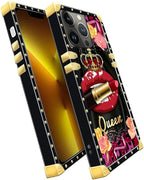 Compatible with iPhone 13 Pro Case, Queen Lip Crown Leopard Print Luxury Golden - Image 3