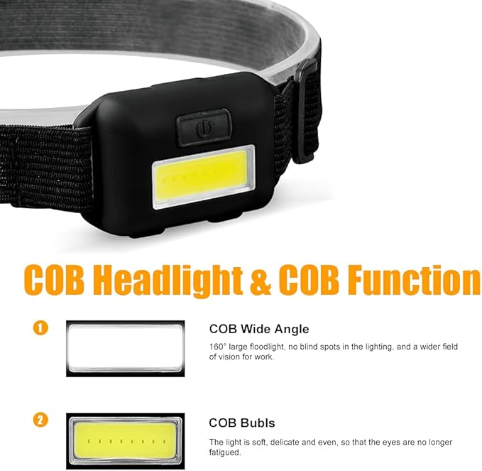 8 Pack Led Headlamp for Adults and Kids, 1.1oz/31g COB Flood Light Ultra Bright - Image 3