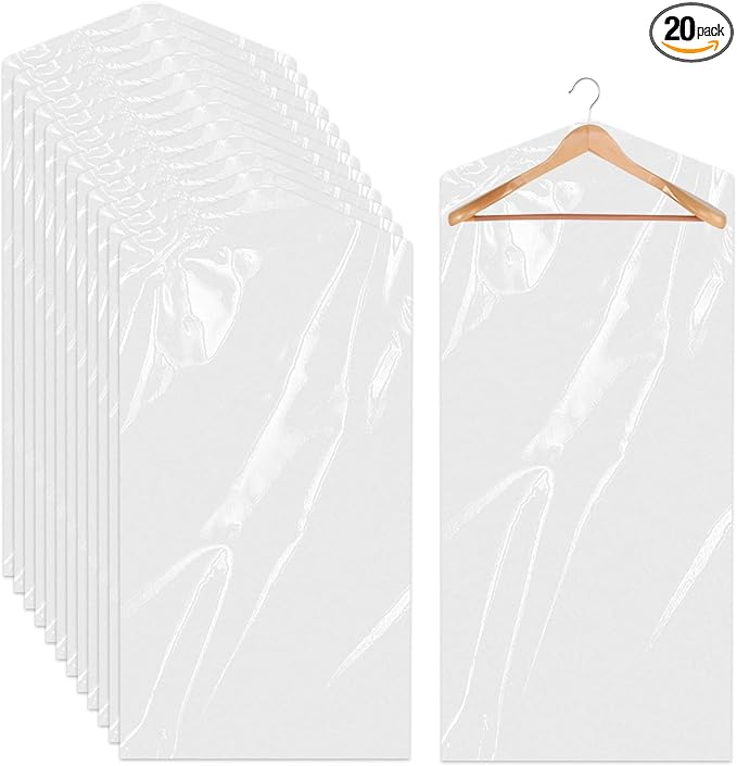 20 Pack Clear Clothes Covers for Hanging Garment Plastic Suit Bags Dry Cleaning by Sliverdew