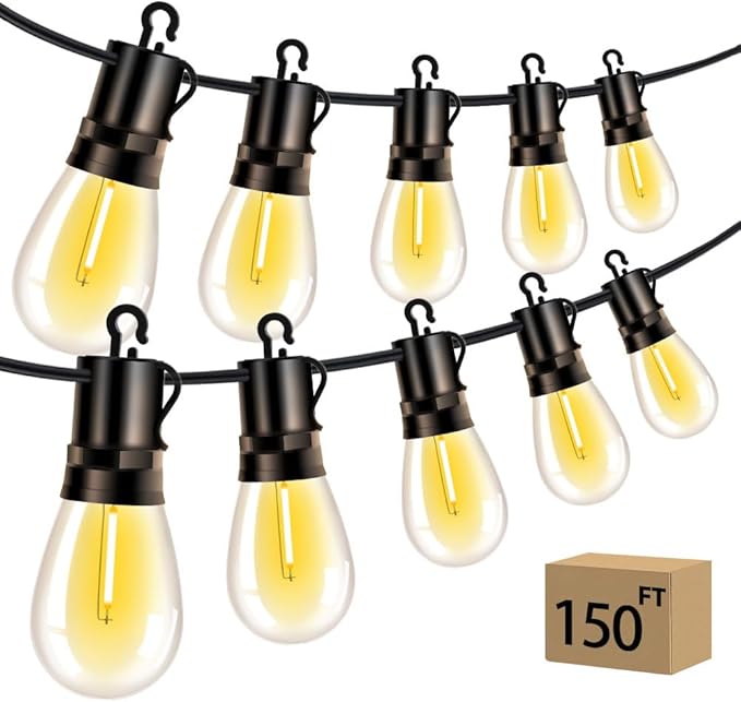 Outdoor Patio String Lights 150ft: S14 LED Shatterproof Bulbs 3 Modes Button by Vozuji
