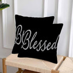 Bling Blessed White Throw Pillow Covers 18x18 Highlights Blessed Black Set of 2 - Image 4