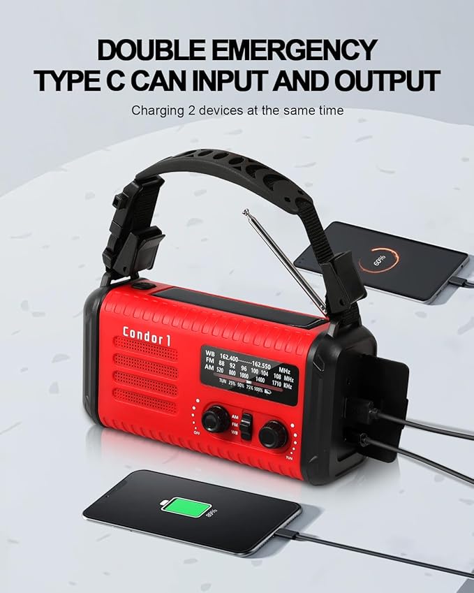 Emergency Crank Radio, 20000mAh / 74000mWh Solar Hand Crank Weather Radio - Image 3