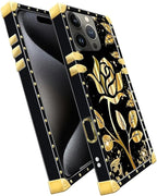 Compatible with iPhone 16 Pro Max Case, Shine Gold Rose Luxury Golden Decoration - Image 3
