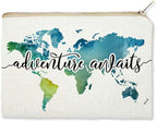 Travel Bag Adventure Awaits Makeup Case Cosmetic Bag Nature Linen World Map - Image 2