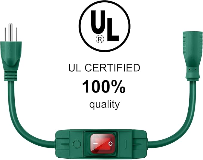 Outdoor Waterproof On/Off Switch Extension Cord, Heavy Duty 125v/250v Black - Image 2