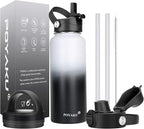 Water Bottle Insulated 32oz 40oz 64oz 128oz Straw Lid Spout Lid & 3 Lids by POYAKU