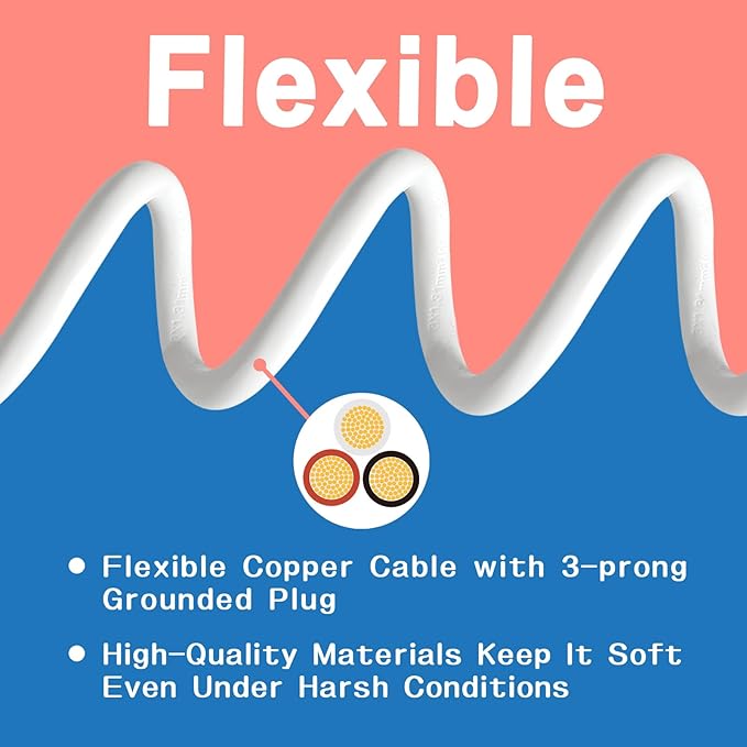 Indoor Outdoor Extension Cord 6 FT, 16/3 SJTW Weatherproof White Electrical - Image 4