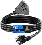 10 FT 3 Outlet Outdoor Extension Cord Waterproof, 16/3 SJTW Black Extension Cord by ISLEWIRE