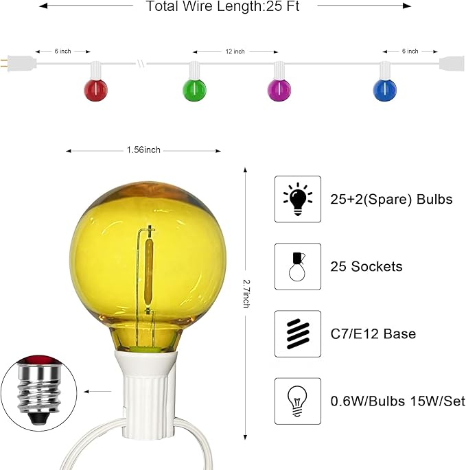 25Ft LED Outdoor String Lights, G40 Outdoor Christmas Decorations Lights - Image 2