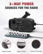 Emergency Hand Crank Radio Emgykit - 2000mAh/7400mWh AM/FM/NOAA Solar Hand - Image 6