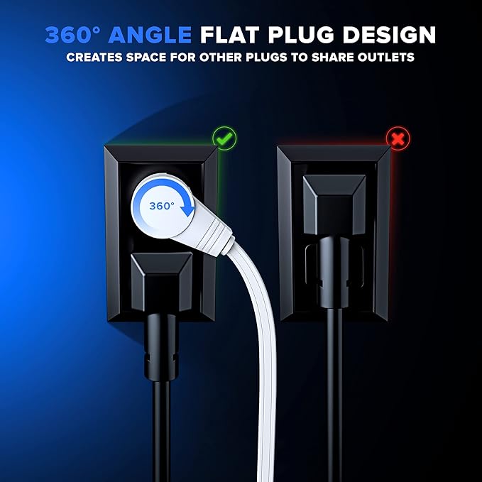 Maximm Cable 12 Ft 360° Rotating Flat Plug Extension Cord, 16/3 AWG Multi 3 - Image 7