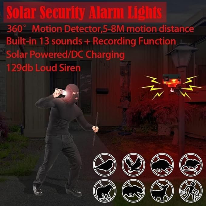 2Pack Solar Sensor Security Alarm Lights Outdoor, WONFAST 360° Motion Detector - Image 4