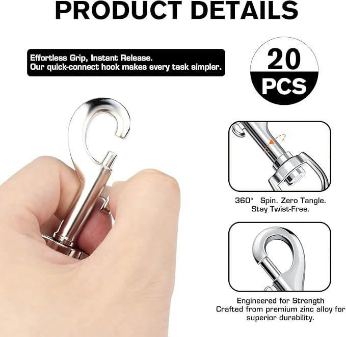 Swivel Snap Hooks, Lucky Goddness 20pcs Metal Heavy Duty Square Eye Clasp - Image 3