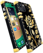 Compatible with iPhone 14 Case, Shine Gold Rose Luxury Golden Decoration - Image 3