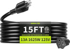 16/3 Black Extension Cord 15 FT Indoor, Short Extension Cord by Seeklyze