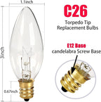 25 Pack Candle Light Bulbs, Crystal Clear Torpedo Tip Candelabra Replacement - Image 2
