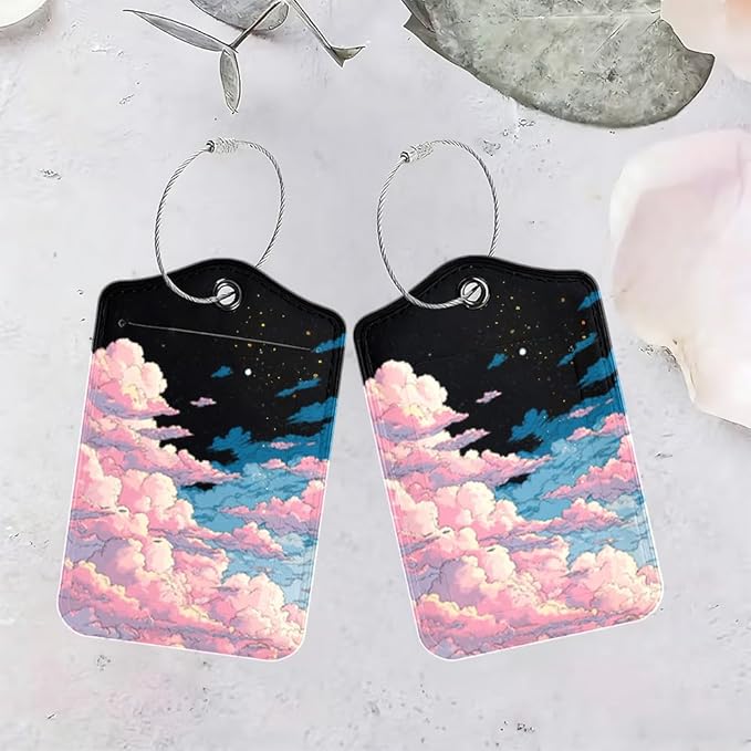 2Pcs Pink Clouds Luggage Tags for Suitcases, 2.83x4.53 Starry Sky ID Labels - Image 4