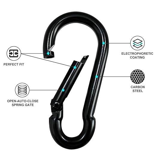 Small Carabiner Clip Hook, 1.97 inch 10 pcs Black Heavy Duty Spring Snap Hook - Image 4
