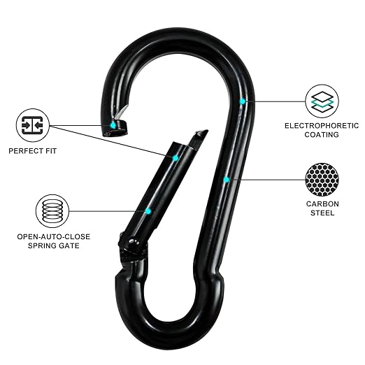 Small Carabiner Clip Hook, 2.36 inch 15 pcs Black Heavy Duty Spring Snap Hook - Image 4