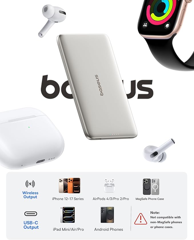 Baseus Picogo Power Bank, 0.3" Ultra Slim 5000mAh MagSafe Portable Charger - Image 6